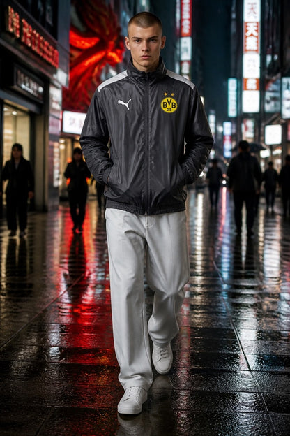 Chamarra Impermeable Puma BVB Raincell Capucha Negro 13-14y Junior