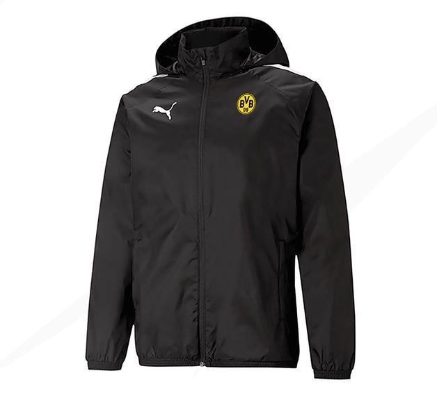 Chamarra Impermeable Puma BVB Raincell Capucha Negro 13-14y Junior