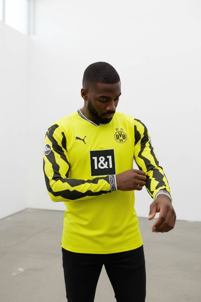 Puma dryCELL · 1&1 · Talla M/L adulto · BVB Jersey Manga Larga Amarillo Neón - Personalizado RICKEN 18