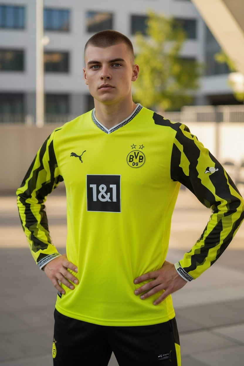 Puma dryCELL · 1&1 · Talla M/L adulto · BVB Jersey Manga Larga Amarillo Neón - Personalizado RICKEN 18